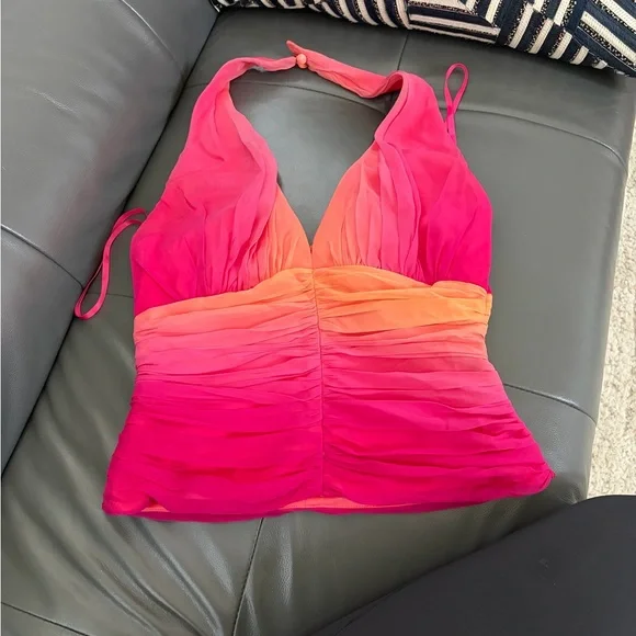 Cache Halter Top in Pink and Orange Ombre 100% silk - Picture 3 of 13